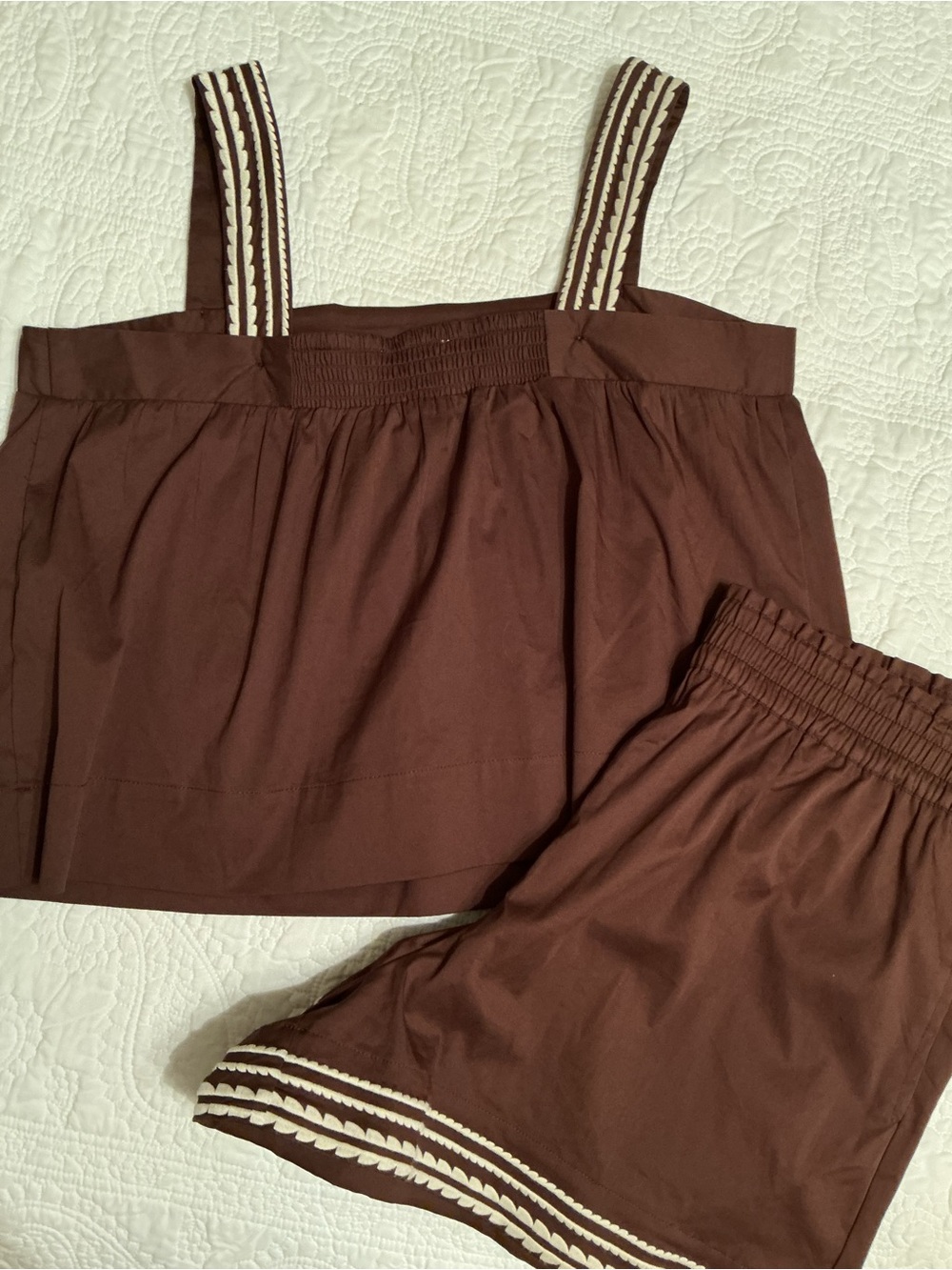 Caroline Constas Brown w/Embroidered Trim 2-Piece Shorts & Tank Set, Large NWT - Picture 8 of 16